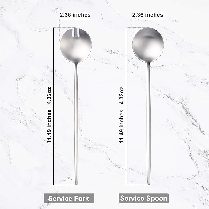 Lemeya Salad Serving Utensils,Serving Spoons Stainless Steel,2Pcs Long Handle Salad Servers 11.42 Inch,Salad Utensils for Serving,Matte Finish,Dishwasher Safe