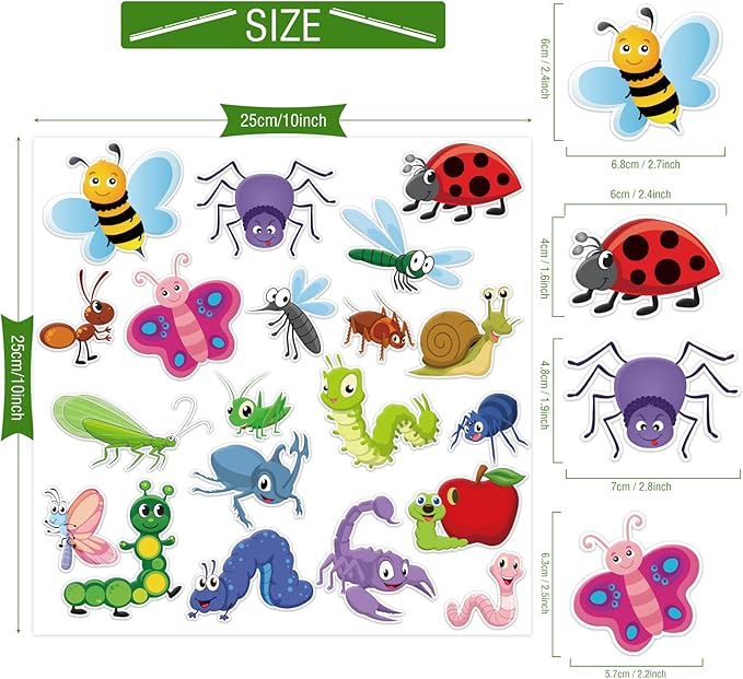 20 PCS Insect Thick Gel Clings Spring Summer Insect Window Gel Clings Decals Stickers for Kids Toddlers and Adults Home Airplane Classroom Nursery Winter Insects Animals Party Supplies Decorations