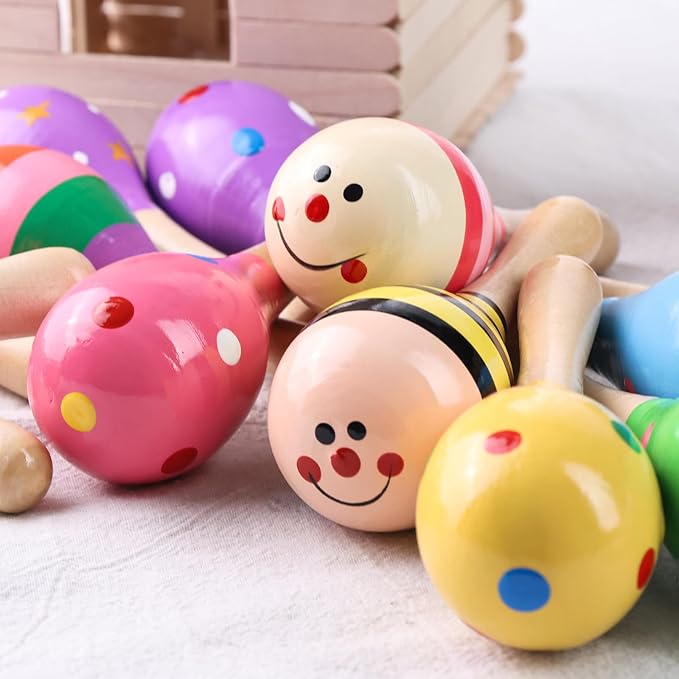 POPLAY 10PCS Mini Wooden Maracas, Maracas for Toddler Musical Instruments Wooden Shakers Baby Musical Toys Infant Learning Toys