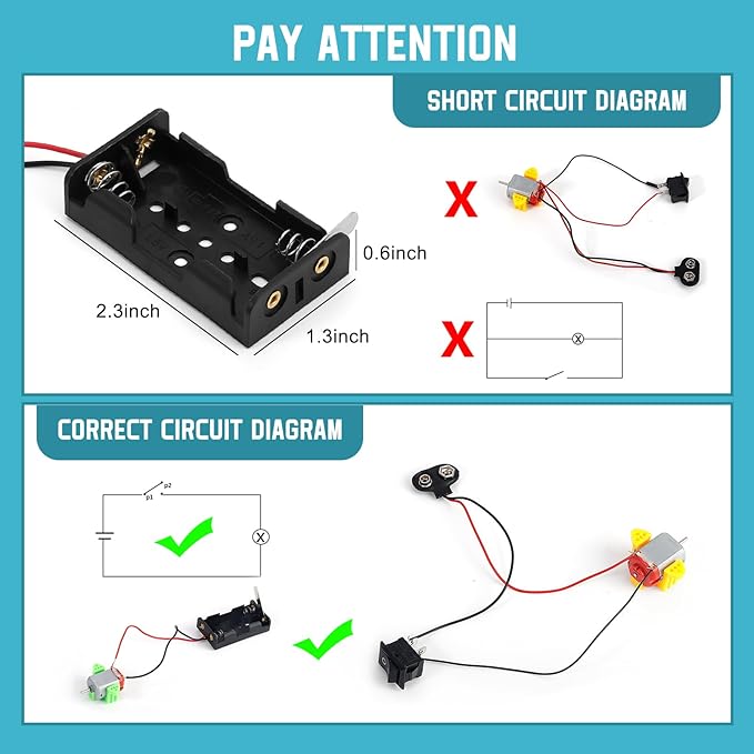 Sntieecr 276PCS DC Motor Kit, Mini Electric Circuit Kit for DIY Science Projects with Motors, LED Light, Vanes Propeller, AA Battery Holder, Plastic Gears, Gift for Kids