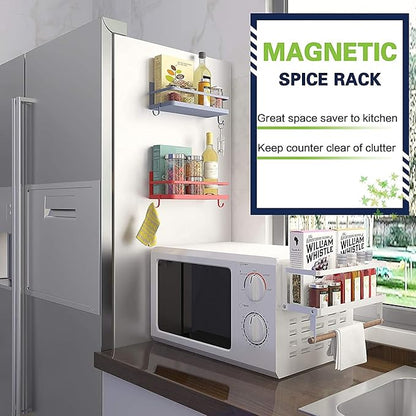 Magnetic Spice Rack Organizer Refrigerator Spice Storage Shelf（Red 2 pack