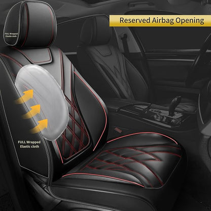 Car Seat Covers Compatible with Hyundai Santa Cruz 2022-2026 - Full Set 5 Seats Luxury Leather All-Weather Seat Cushions & Protectors, Waterproof & Breathable, Airbag Compatible (Redline)