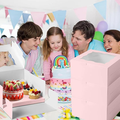 Pink 1+5 paper box 10pcs Bakery Boxes with Window,Stackable Cake and Cupcake Carriers, for Birthdays & Parties (Pink, 1+5(10Pack))