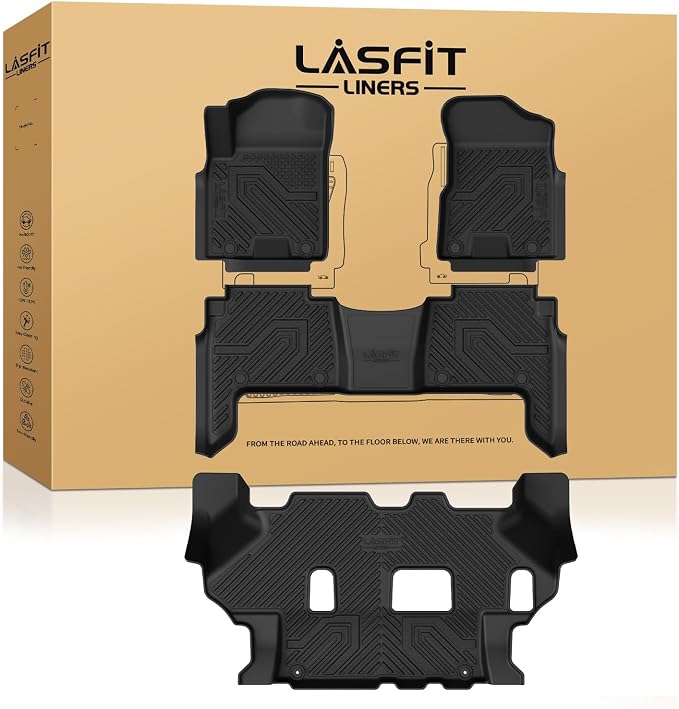 LASFIT Floor Mats for Nissan Armada/Infiniti QX80 2024 2023 2022 2021 2020 2019 (Only Fits for 8 Seats, Bench Seats), All Weather TPE Custom Fit Floor Liners for 2019-2024 Armada/QX80 Car Mats