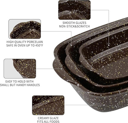 3-Pack Deep Rectangular Ceramic Baking Dishes, Heavy-Duty Oven-Safe Stoneware