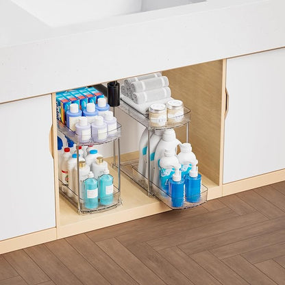 4 Pack Large Pull Out Bathroom Organizers and Storage, 2 Tier 12.8″ Tall