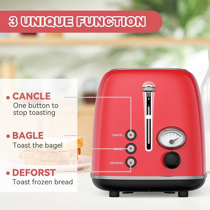 Toaster 2 slice, Retro Stainless Steel Toaster
