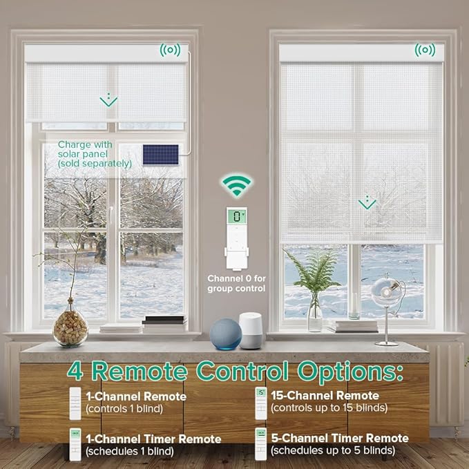 Kilonity Motorized Roller Shades, Light Filtering Remote Control Custom Window