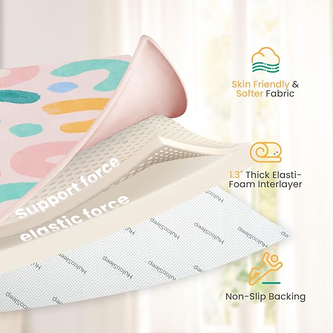 Baby Play Mat for Floor,1.3" Thick Cushioned Playpen Mat 50"x50",Extra Soft Elasti-Foam,Water Repellent Coral Velvet,Non-Slip for Crawling&Tummy Time,Infant Toddler Kids Nursery Rug(Doodle)