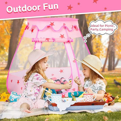 Baby Ball Pit for Toddler with 50 Balls, Kids Pop Up Play Tent for Girls, Princess Toys for Children Indoor & Outdoor Playhouse with Carry Bag (Pink: Pink/White/Gray, 109x90cm/50 Balls)