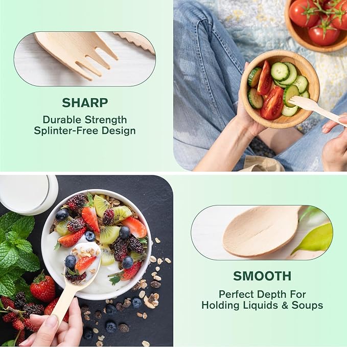 400PCS Eco-Friendly Disposable Wooden Utensil Set – Compostable Biodegradable