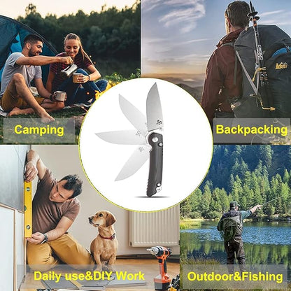 Sitivien ST128 Folding Knife,D2 Blade G10 Handle Safety Liner Lock EDC Tool Knife for Outdoor Hiking Camping-Black