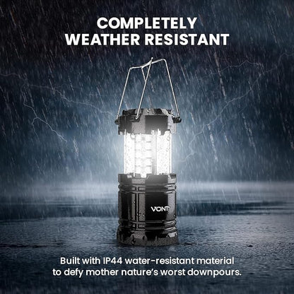 2 Pack LED Camping Lantern, LED Lanterns, Suitable Survival Kits for Hurricane, Emergency Light for Storm, Outages, Outdoor Portable Lanterns, Black, Collapsible, (Batteries Included)