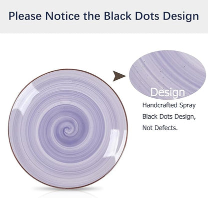 Selamica Ceramic 16-Pieces Dinnerware Set, Ceramic Dishes Set for 4, Kitchen Plates and Bowls Sets, Dinner Plates Set, Spray Black Dots, Gradient Color