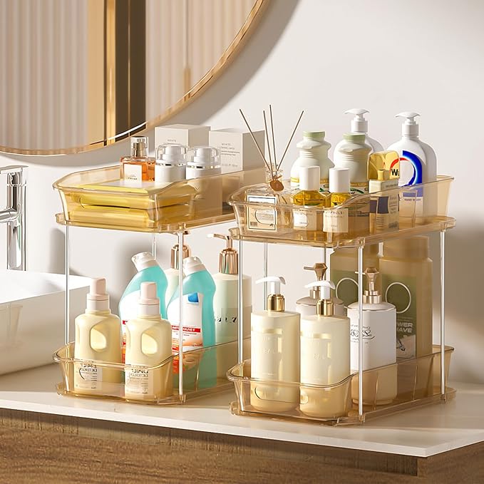 Delamu 2-Tier Under Sink Organizers and Storage, Pull Out Kitchen Pantry