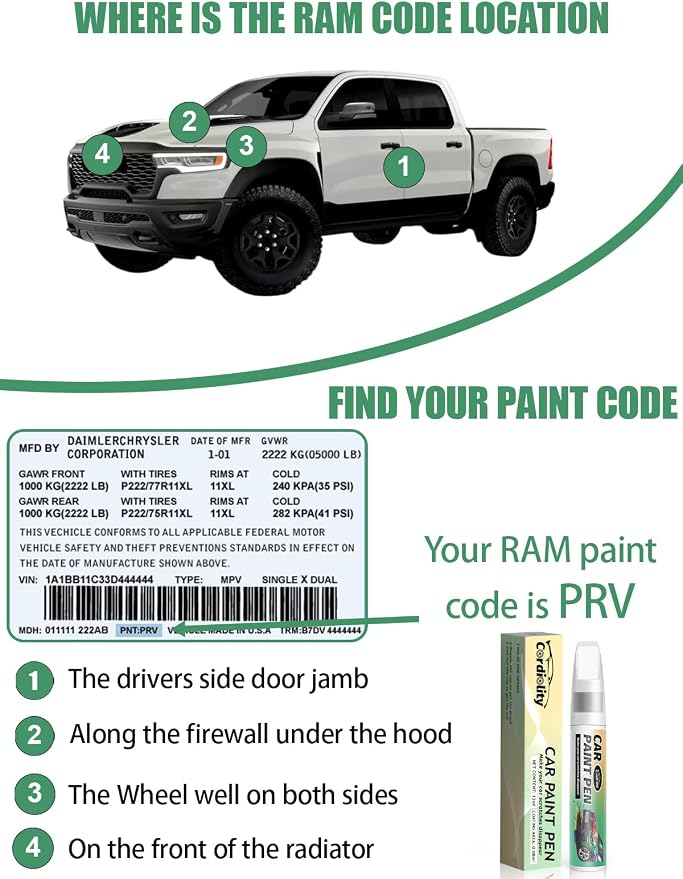 Bright White(PW7/GW7) Touch Up Paint Pen for Ram,Car Paint Scratch Repair Pen Quick and Easy Fix Auto Paint Scratch