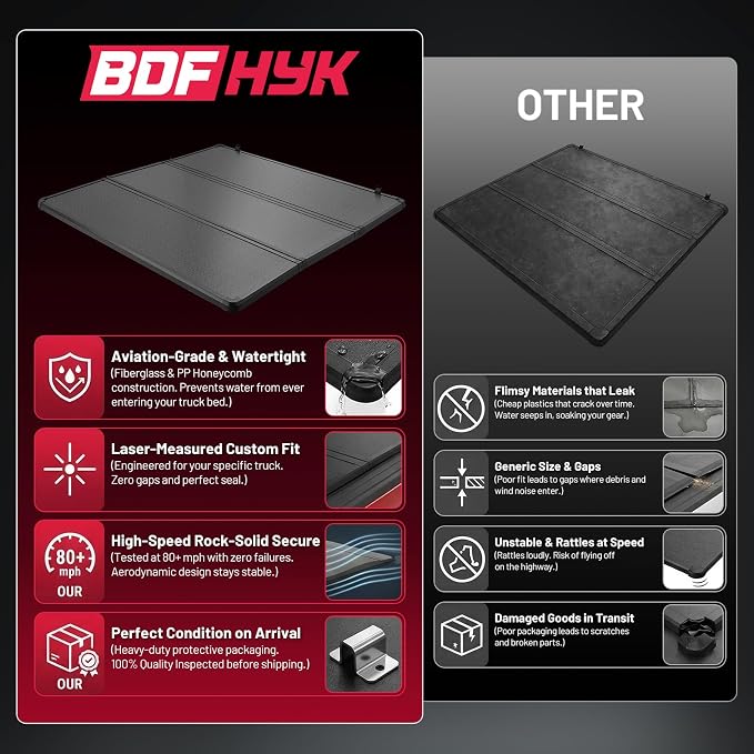 BDFHYK Hard Tri Fold Tonneau Cover Fits Toyota Tundra 2014-2021 6.5 FT Bed, Waterproof Hard Folding Truck Bed Cover with Anti-Theft Lock, Easy Install Bed Cover for Camping and Work Trucks