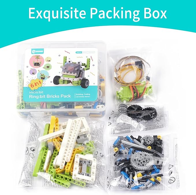 ELECFREAKS microbit Ring:bit 6-in-1 Starter Kit, Programmable Makecode Coding Learning Kit with 200+ Building Blocks(Without Micro:bit)