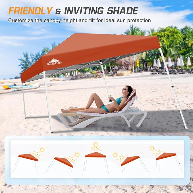 EAGLE PEAK 10x10 Slant Leg Pop-up Canopy Tent Easy One Person Setup Instant Outdoor Beach Canopy Folding Portable Sports Shelter 10x10 Base 8x8 Top (Brick Red)
