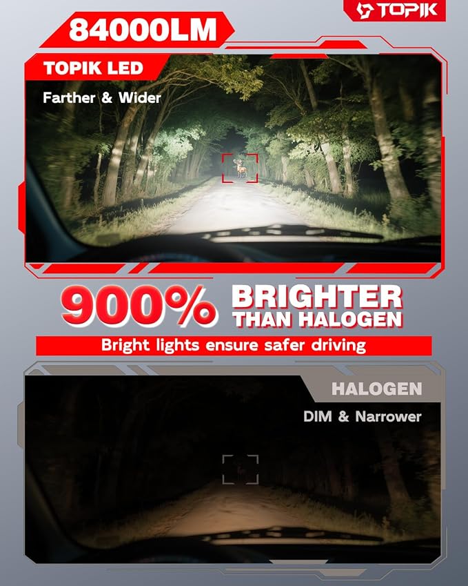 TOPIK 9005 9006 Bulbs, [𝐋𝐚𝐭𝐞𝐬𝐭] 900% Ultra Brighter 𝟴𝟰,𝟬𝟬𝟬𝐋𝐌, HB-3 HB-4 Light Bulbs, Plug-N-Play, 1:1 Same Size, No Flicker, 99% Canbus Ready, Pack of 4