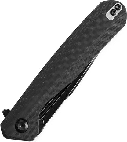 KANSEPT Qilin Pocket Knife,3.24'' Blackwash 154CM Sharp Tanto Blade, Black Carbon Fiber & G10 Handle for Edc, Flipper and Liner Lock with Double-Sided Clip, Men Camping Survival Folding Knives T1047T1