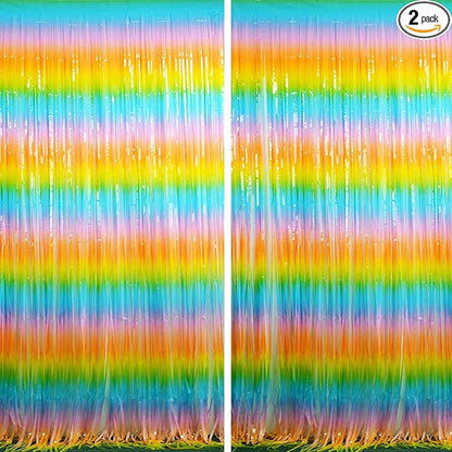 BRAVESHINE Colourful Tinsel Foil Fringe Curtains - 2Pcs 3.2x8.2ft Holidays Photo Booths Party Streamers Backdrop for Easter Princess Pastel Unicorn Birthdays Christmas Bridal Shower Party Decorations