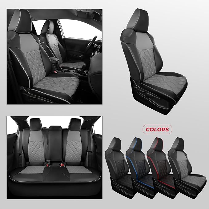 FREESOO for Toyota Corolla Seat Covers L LE 2020 2021 2022, Luxury Leather Seat Covers for Cars, Custom Fit Car Seat Covers, Waterproof Car Seat Cover Cushions Protector, Black Gray Full Set