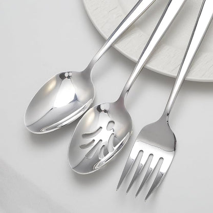 6 Piece Serving Utensils Set, Includes Serving Spoons x 2, Slotted Spoons x 2, Serving Forks x 2, Large Cutlery for Catering Buffet, Mirror Polished, Dishwasher Safe, 9 Inches