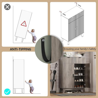 Shoe Cabinet Storage for Entryway, 4 Tier Fluted Shoe Storage Cabinet