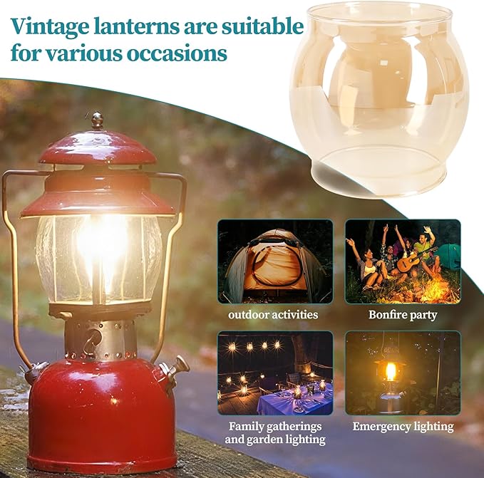 Lantern Glass Globe Replacement, Compatible with Coleman 200A/B &R690B051,Fits Kamplite, JC Higgins, Optimus, Ashflash Vintage Lanterns,Heat-Resistant Clear Bulged Glass for Camping & Emergency Lights