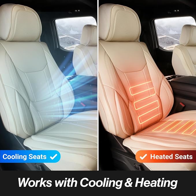 Coverland Custom Truck Car Seat Covers Front Seats for [2003-2006 GMC Sierra 2500HD, 3500HD Crew Cab Bucket Seats] - Protector Water Resistant Leather Memory Form Seat Cushion [Front-Beige]