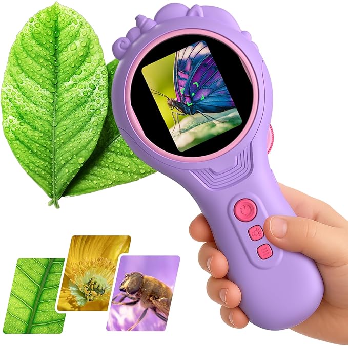 Flooyes Microscope for Kids 5-12, 5MP HD Digital Handheld Microscope with 4X Magnification, Mini Pocket Portable MicroScope Educational Science Toys Birthday Gifts for Age 4 5 6 7 8 9 10 11 Girls