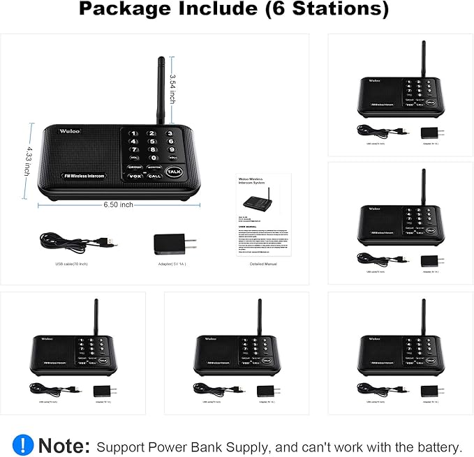 Wuloo Intercoms Wireless for Home 5280 Feet Range 10 Channel 3 Code, Wireless