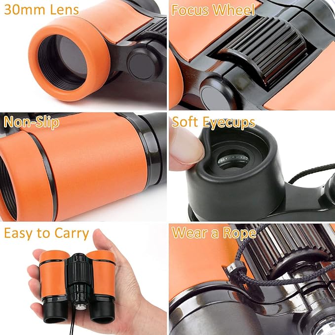 Scotamalone Kids Binoculars Shock Proof Toy Binoculars Set for Age 3-12 Years Old Boys Girls Bird Watching Educational Learning Hunting Hiking Birthday Presents