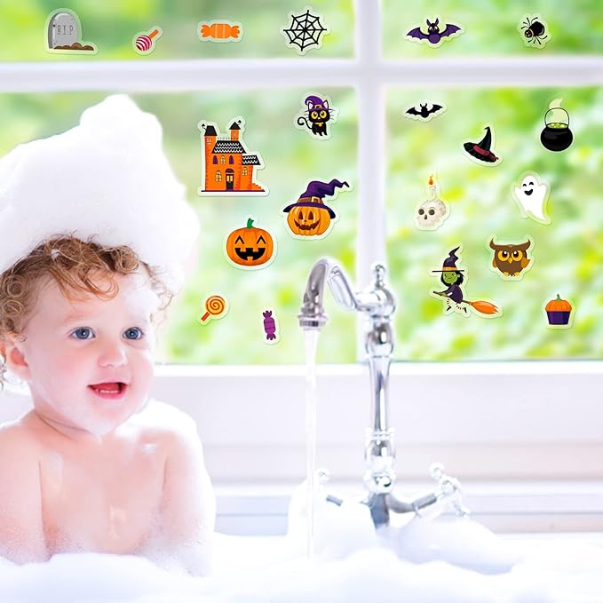 20 PCS Halloween Thick Gel Clings - Window Decals & Stickers for Kids, Toddlers & Adults - Home, Airplane, Classroom, Nursery & Halloween Party Supplies Decorations