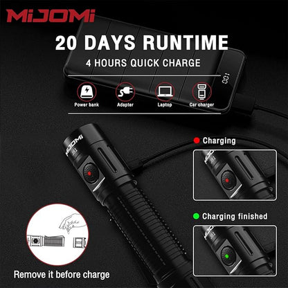 J81 Tactical Rechargeable Flashlight with Holster, 1300 Lumen Super Bright IP68 Waterproof Dual Button Flashlight for Tactical Games Outdoor
