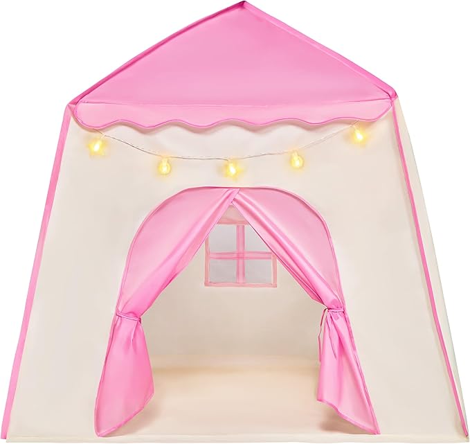JOYIN Pink Princess Tent for Girls with LED Star Lights-Indoor & Outdoor Large Playhouse Kids Castle Play Tent for Children Indoor and Outdoor Games