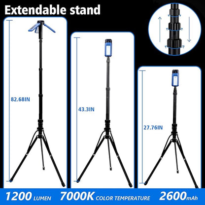 Camping Light Stand with Telescoping Pole - Rechargeable Solar Tent Lamp, Portable Cordless Camping Tent Light with 3 LED Heads, 5 Modes, 82" Tripod