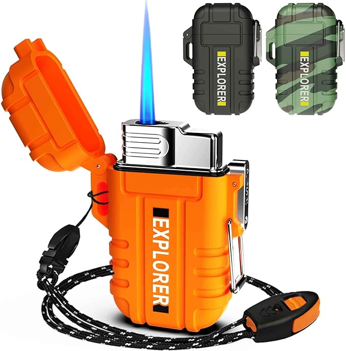 Torch Lighter, Refillable Butane Lighter, Windproof Outdoor Gas Lighter Adjustable Jet Flame Lighters, Fireplace Fireworks Grill Camping BBQ Lighter, Gifts for Men. (Without Gas) (Orange)