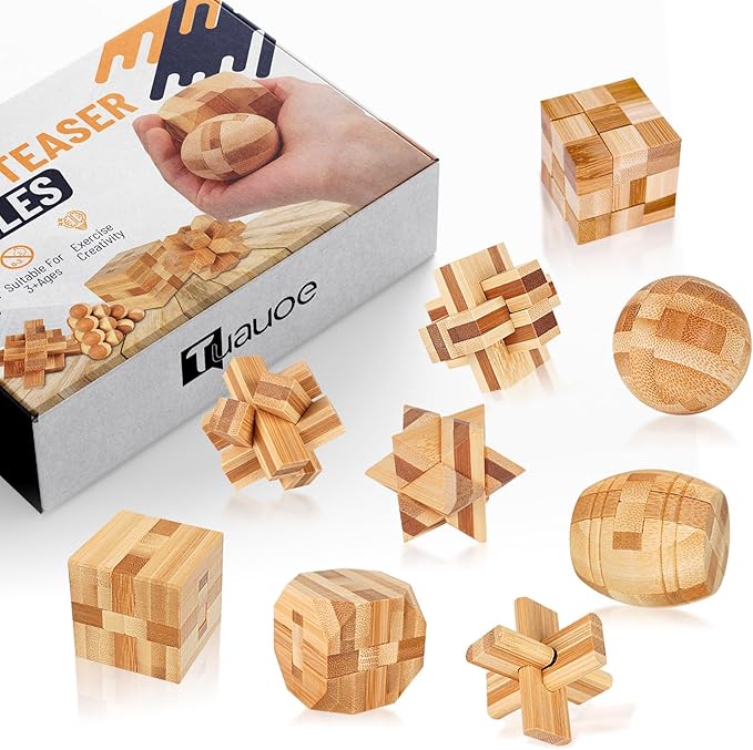 Wooden Brain Teaser Puzzles, 9pcs 3D Brain Teasers for Adults Teens Kids, Logic Mind Puzzle Box Lock Toy Removing Assembling 3D Small Puzzle Gift Set, Small 3D Unique IQ Hand Puzzles