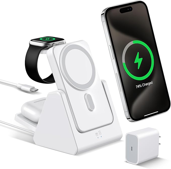 Smtcsl 3-in-1 Wireless Charging Station: Portable 5000mAh Power Bank Charger