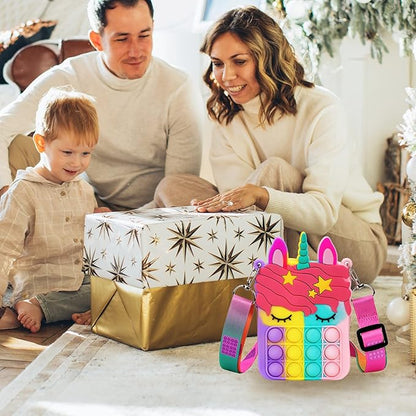 Civan Small Pop Purse,Unicorn Pop Purse for Girl Boy and Women Pop Bag with Unicorn Pop Toy,Shoulder Bag Fidget Toys Pop Fidget Backpack Toy for ADHD Anxiety School Backpack Silicone Bag Pop for Girls