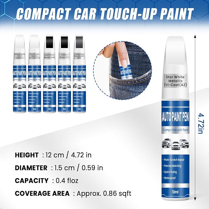 Star White Metallic Tri-Coat (AZ) Touch Up Paint for Cars, Compatible with Ford F-150/Explorer/Edge, 2-in-1 Car Scratch Repair Pen, Color Accurate, Quick Dry, Long-Lasting