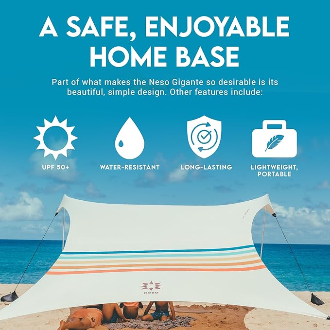Neso Gigante - Portable Beach Tent - Ideal to Enjoy with Family and Friends - UPF 50+, Water-Resistant, and Lightweight - Rainbow, 11' x 11'