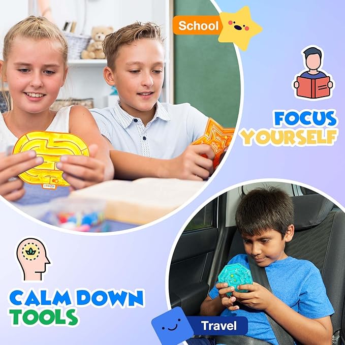 Sensory Fidget Toys for Kids: 8 Pack Gel-Filled Maze Squeeze for Children - Calming Autism Toys for Classroom