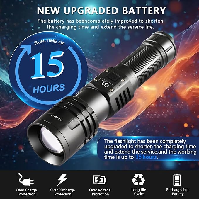 Rechargeable LED Flashlights 10000.00 High Lumens,?Ÿ�?ŸŽ?Ÿ�?Ÿ“ ?��?�ž?�° High Powered Waterproof Tactical Flashlight Spotlight Flashlight for Home, Bright Flashlight Black for Outdoor Camping Emergency