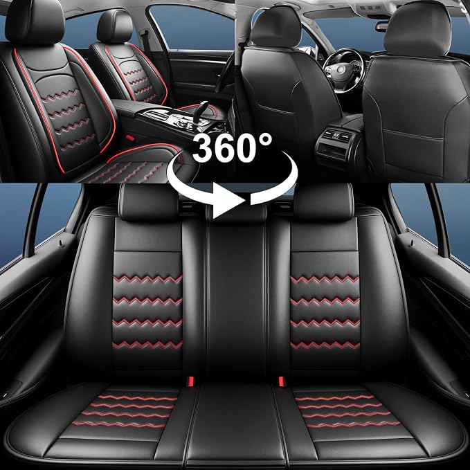 Taurus Car Seat Covers Fit for Ford Taurus 2002-2019, Premium Full Coverage Leather Automotive Seat Protectors, All Seasons Waterproof Breathable, Airbag Compatible, (2 Front Seats, Red Black)
