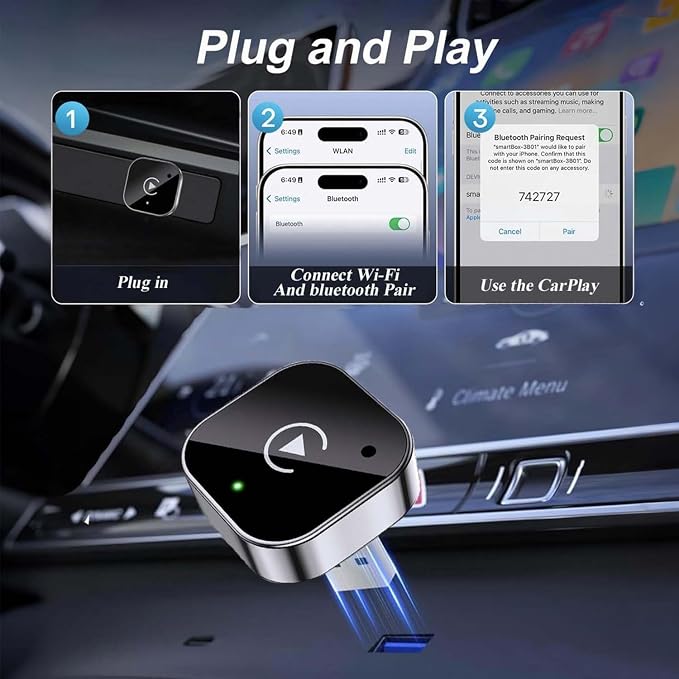 Wireless CarPlay and Android Auto Adapter for Land-Rover Discovery Sport 2019-2025- Mini Plug and Play Converter for Stable Connection