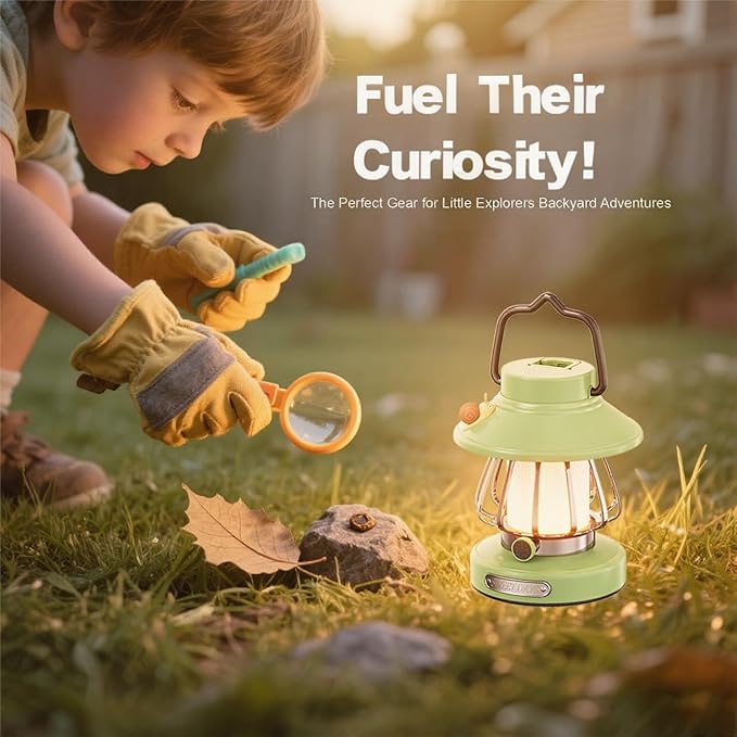 V.C Formark Snail Kids Camping Lantern Rechargeable - 3 Color Dimmable LED Light with USB-C Charging, Perfect Night Light for Bedroom, Outdoor Adventures & Emergency Use (Green)