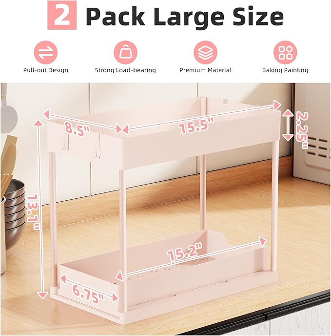 Simple Trending Under Sink Organizer 2 Pack, Sink Pull-Out Sliding Storage